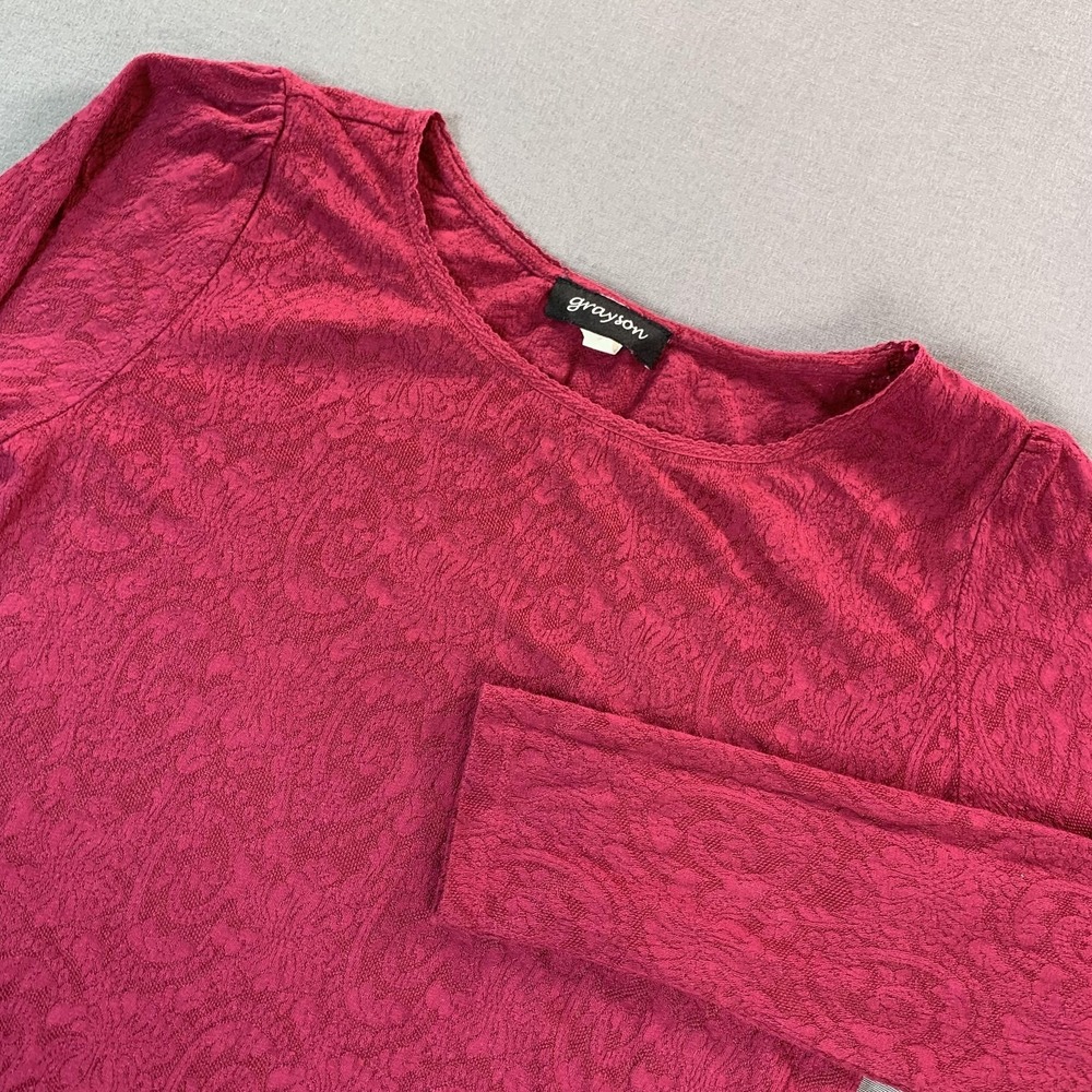 Grayson Shirt Womens Large Red Paisley Crew Neck Long Sleeve Basic Knit Top